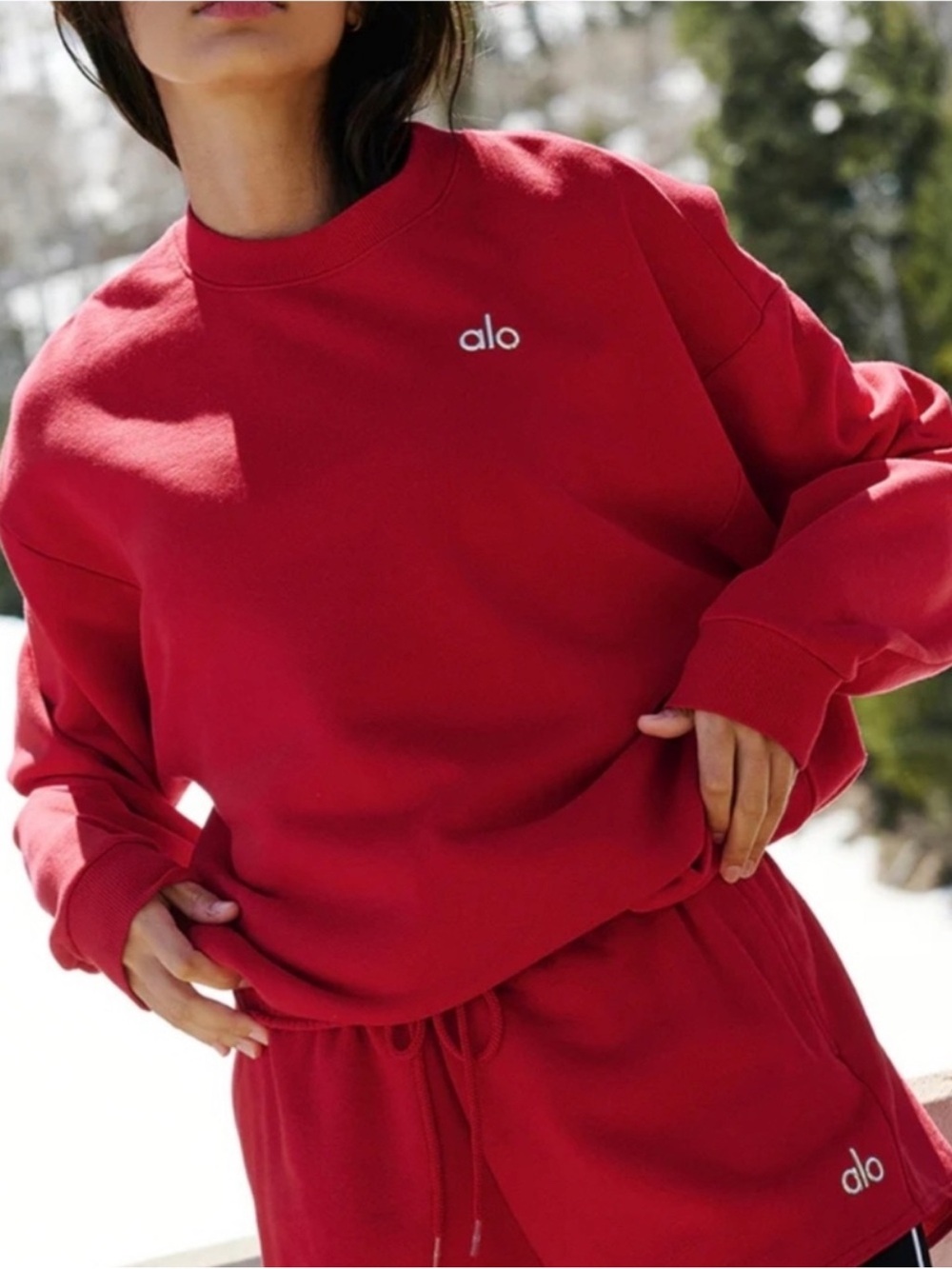 Alo Yoga Red Accolade Crew Neck Pullover Oversized Sweatshirt Large - Picture 2 of 15